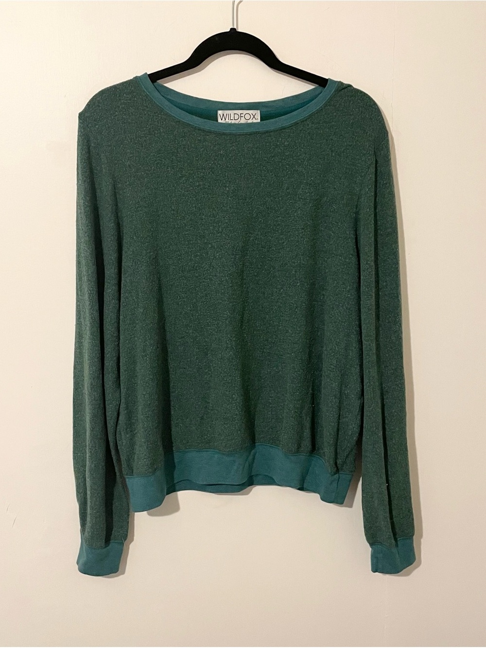 Wildfox Green Teal Solid Long Sleeve Lightweight Sweater Comfy Size Medium